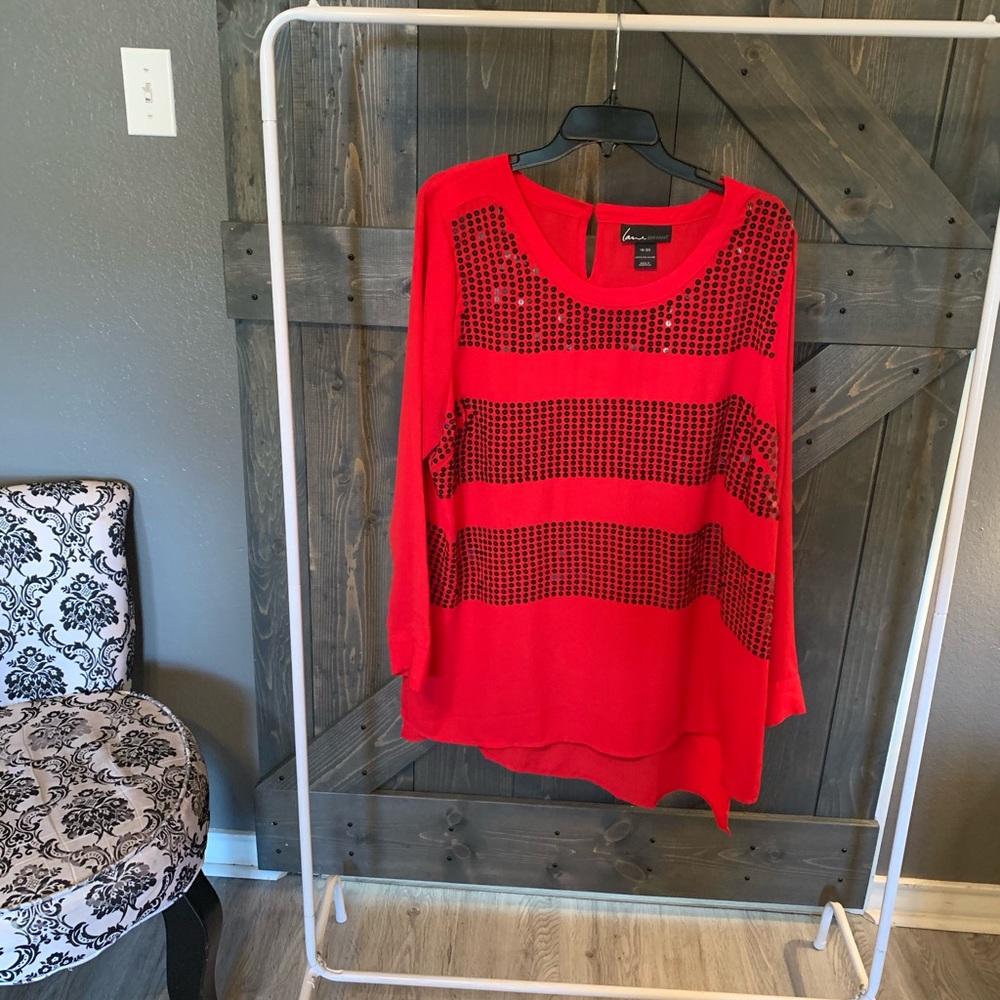 Red Long Sleeve Sequence Top